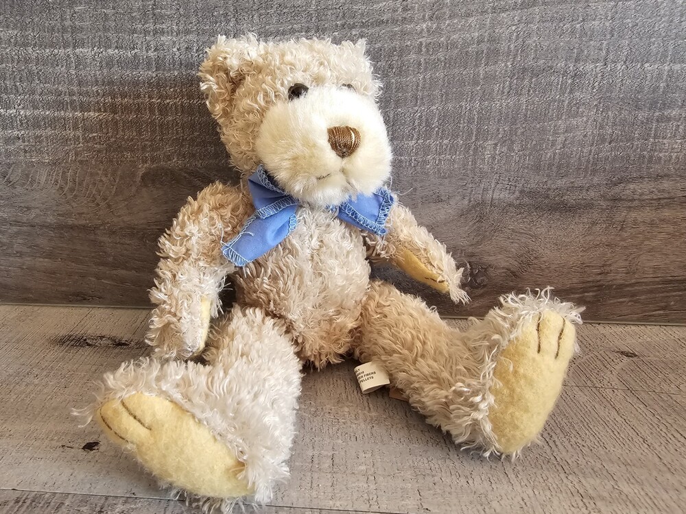 First & Main Scraggles Teddy Brown Bear 11" Stuffed Animal Plush Toy Blue Ribbon